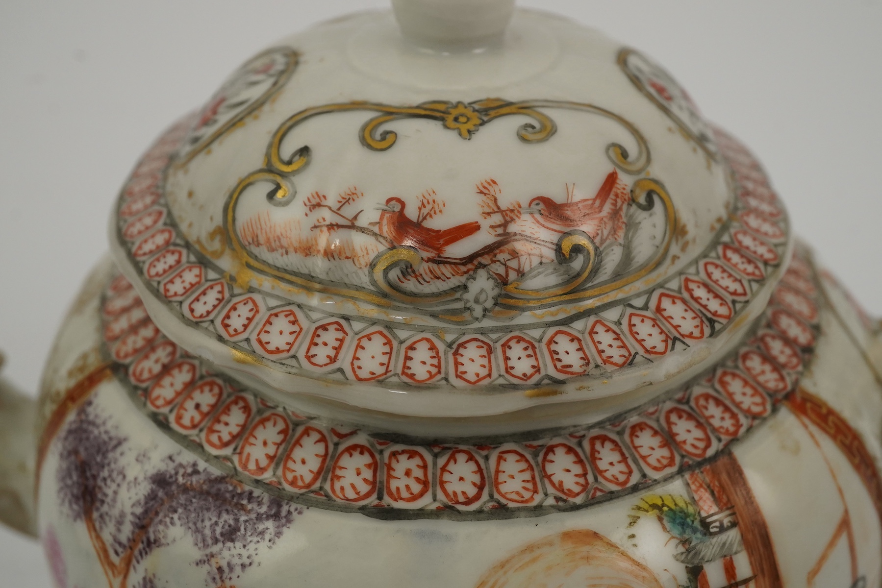 A Chinese famille rose ‘mandarin’ ogee shaped teapot, Qianlong period